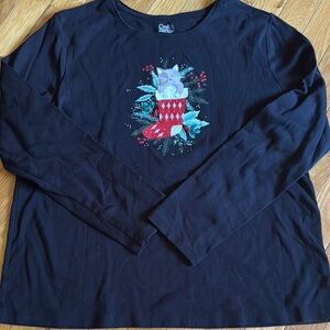 Black Long Sleeve Cat Graphic Tee